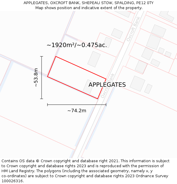 APPLEGATES, OXCROFT BANK, SHEPEAU STOW, SPALDING, PE12 0TY: Plot and title map