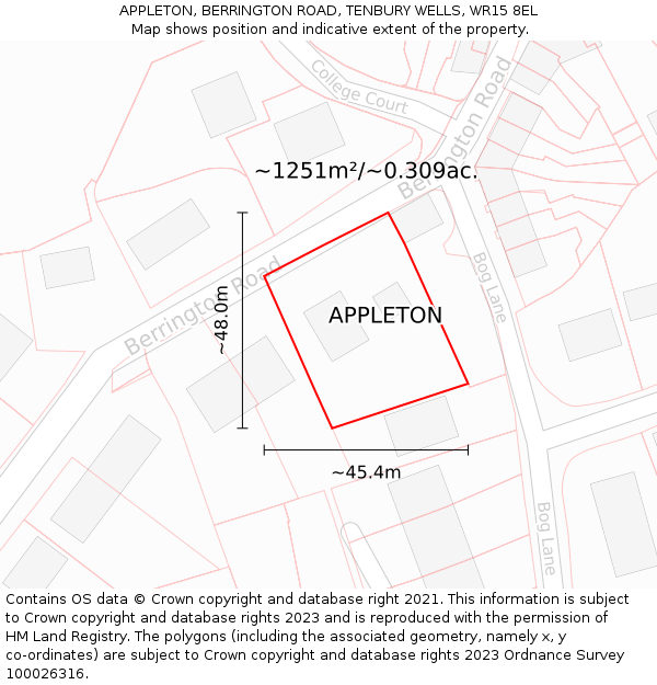 APPLETON, BERRINGTON ROAD, TENBURY WELLS, WR15 8EL: Plot and title map