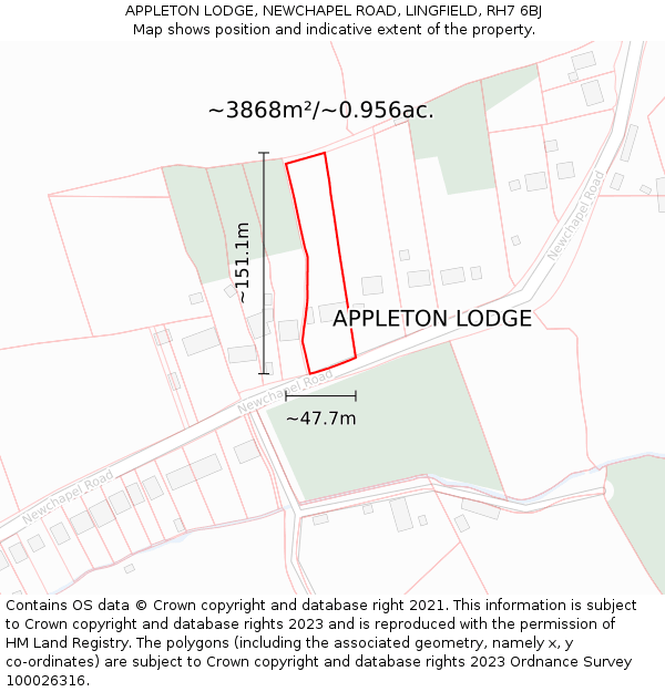 APPLETON LODGE, NEWCHAPEL ROAD, LINGFIELD, RH7 6BJ: Plot and title map