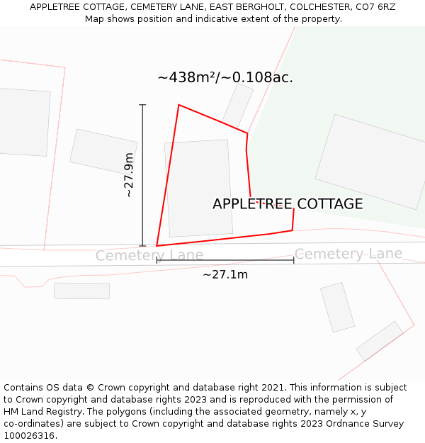 APPLETREE COTTAGE, CEMETERY LANE, EAST BERGHOLT, COLCHESTER, CO7 6RZ: Plot and title map