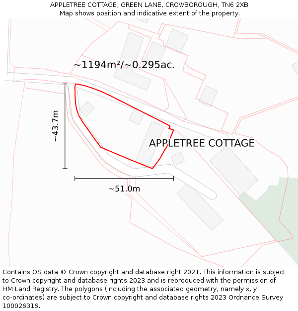APPLETREE COTTAGE, GREEN LANE, CROWBOROUGH, TN6 2XB: Plot and title map