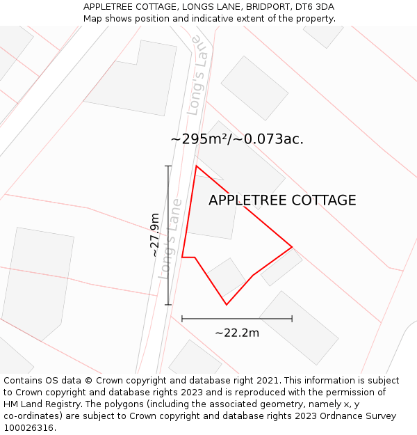 APPLETREE COTTAGE, LONGS LANE, BRIDPORT, DT6 3DA: Plot and title map