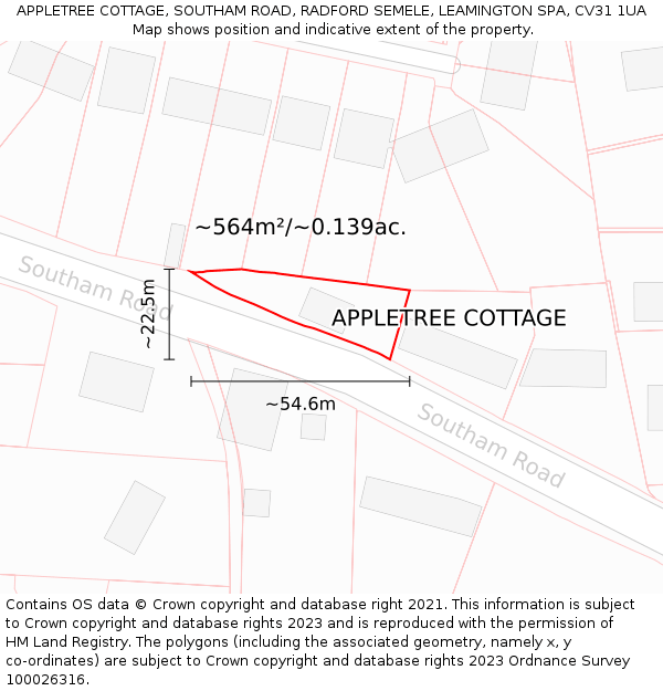 APPLETREE COTTAGE, SOUTHAM ROAD, RADFORD SEMELE, LEAMINGTON SPA, CV31 1UA: Plot and title map