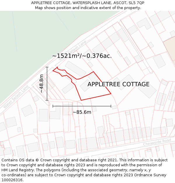APPLETREE COTTAGE, WATERSPLASH LANE, ASCOT, SL5 7QP: Plot and title map