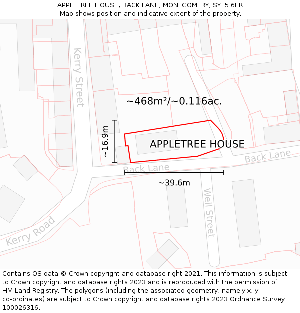 APPLETREE HOUSE, BACK LANE, MONTGOMERY, SY15 6ER: Plot and title map