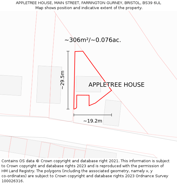 APPLETREE HOUSE, MAIN STREET, FARRINGTON GURNEY, BRISTOL, BS39 6UL: Plot and title map