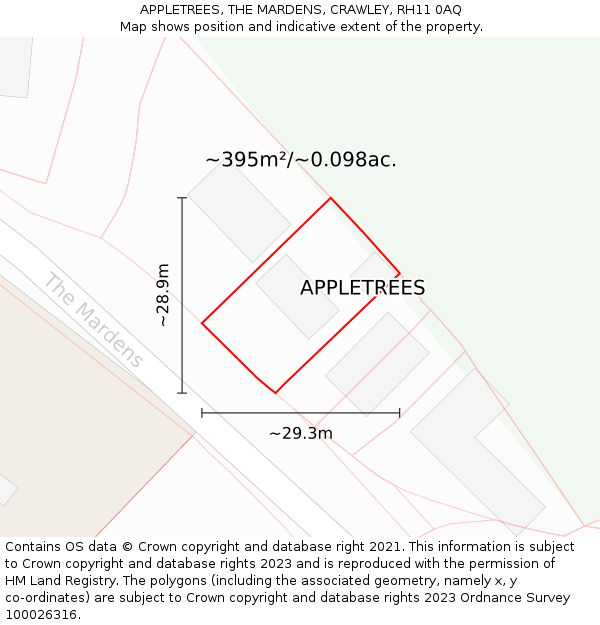 APPLETREES, THE MARDENS, CRAWLEY, RH11 0AQ: Plot and title map