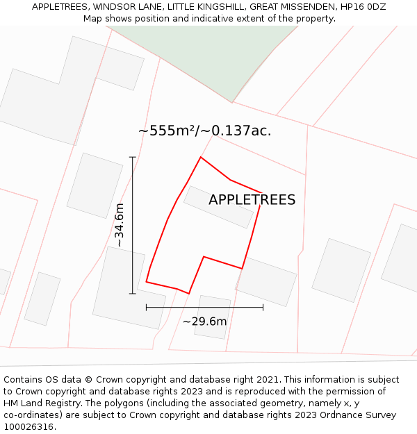 APPLETREES, WINDSOR LANE, LITTLE KINGSHILL, GREAT MISSENDEN, HP16 0DZ: Plot and title map