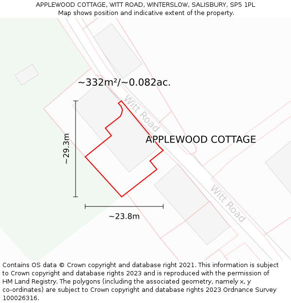 APPLEWOOD COTTAGE, WITT ROAD, WINTERSLOW, SALISBURY, SP5 1PL: Plot and title map