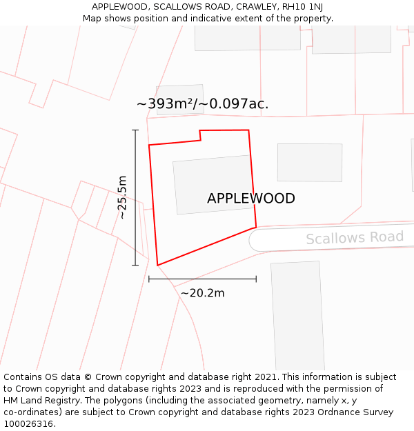 APPLEWOOD, SCALLOWS ROAD, CRAWLEY, RH10 1NJ: Plot and title map