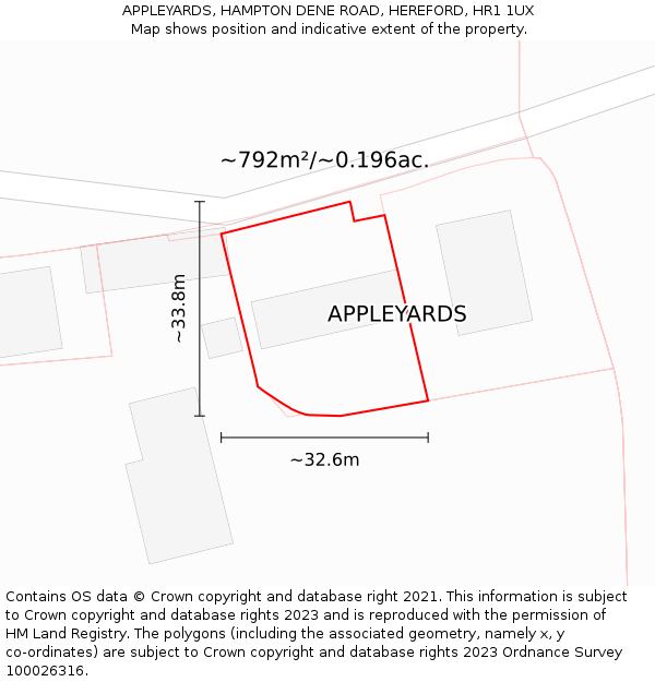 APPLEYARDS, HAMPTON DENE ROAD, HEREFORD, HR1 1UX: Plot and title map