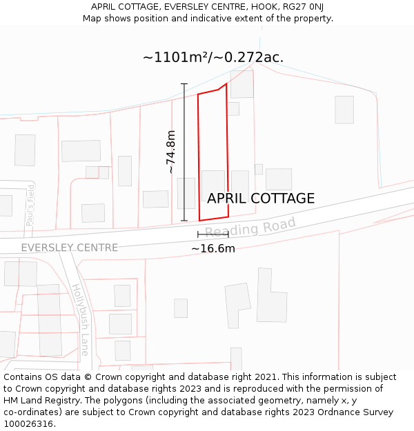 APRIL COTTAGE, EVERSLEY CENTRE, HOOK, RG27 0NJ: Plot and title map