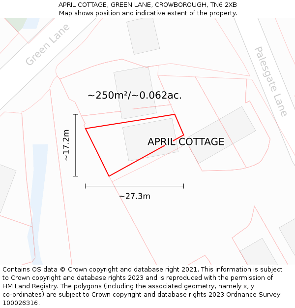 APRIL COTTAGE, GREEN LANE, CROWBOROUGH, TN6 2XB: Plot and title map