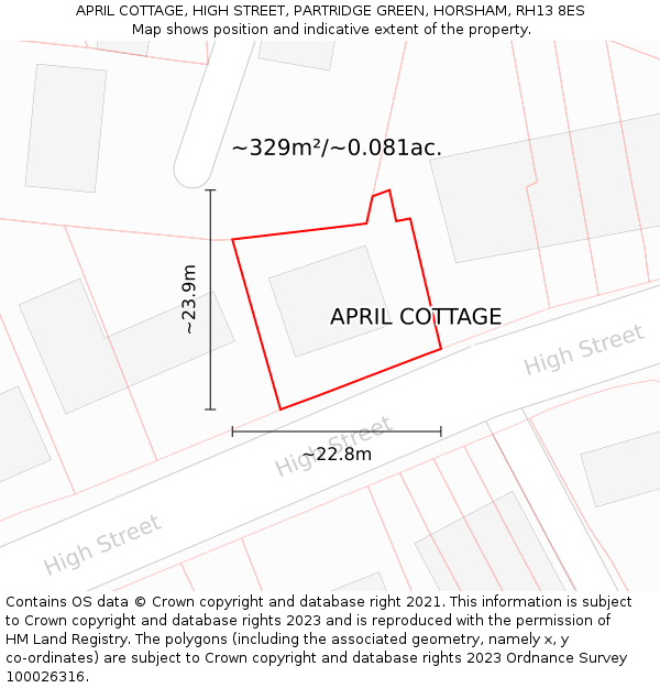 APRIL COTTAGE, HIGH STREET, PARTRIDGE GREEN, HORSHAM, RH13 8ES: Plot and title map