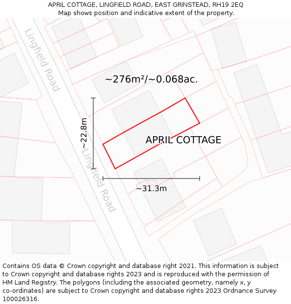 APRIL COTTAGE, LINGFIELD ROAD, EAST GRINSTEAD, RH19 2EQ: Plot and title map