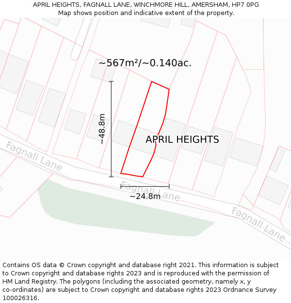 APRIL HEIGHTS, FAGNALL LANE, WINCHMORE HILL, AMERSHAM, HP7 0PG: Plot and title map