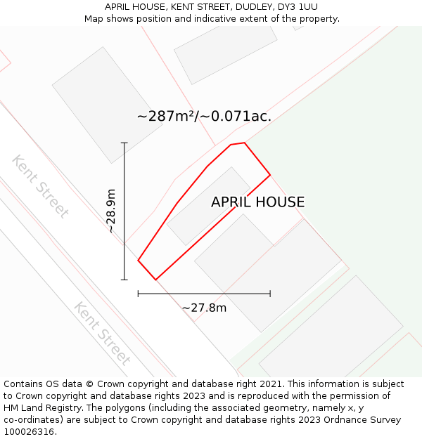 APRIL HOUSE, KENT STREET, DUDLEY, DY3 1UU: Plot and title map