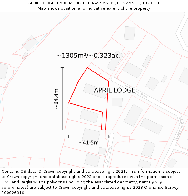 APRIL LODGE, PARC MORREP, PRAA SANDS, PENZANCE, TR20 9TE: Plot and title map