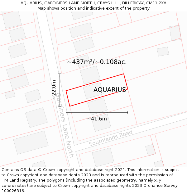 AQUARIUS, GARDINERS LANE NORTH, CRAYS HILL, BILLERICAY, CM11 2XA: Plot and title map