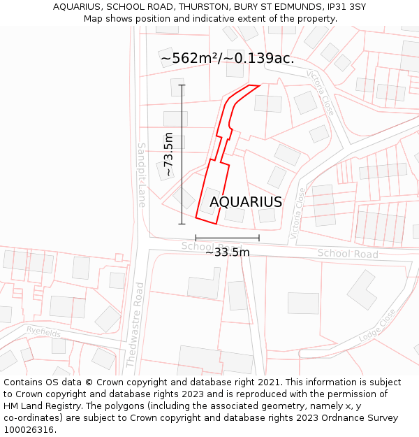 AQUARIUS, SCHOOL ROAD, THURSTON, BURY ST EDMUNDS, IP31 3SY: Plot and title map