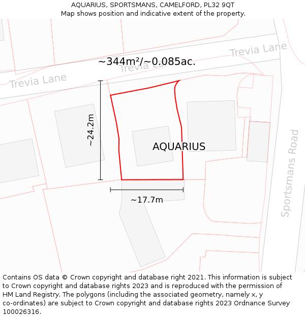 AQUARIUS, SPORTSMANS, CAMELFORD, PL32 9QT: Plot and title map