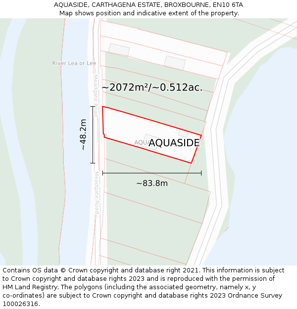 AQUASIDE, CARTHAGENA ESTATE, BROXBOURNE, EN10 6TA: Plot and title map