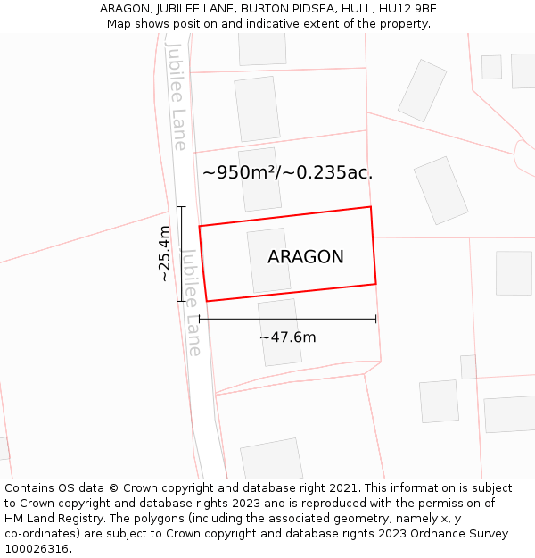 ARAGON, JUBILEE LANE, BURTON PIDSEA, HULL, HU12 9BE: Plot and title map