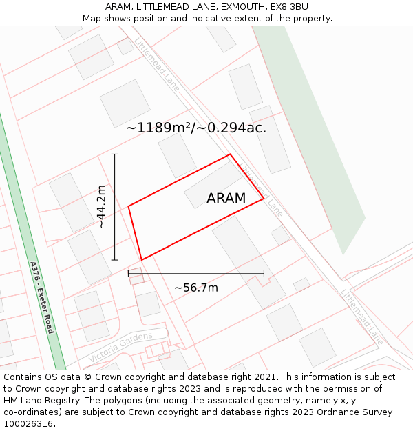 ARAM, LITTLEMEAD LANE, EXMOUTH, EX8 3BU: Plot and title map