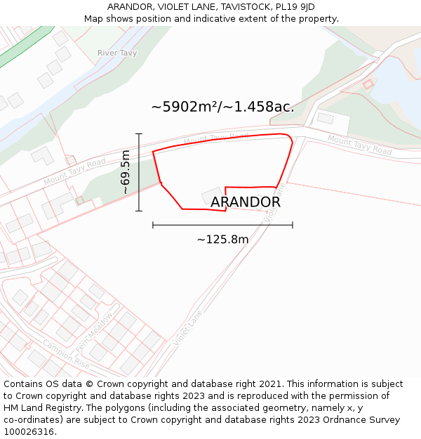 ARANDOR, VIOLET LANE, TAVISTOCK, PL19 9JD: Plot and title map