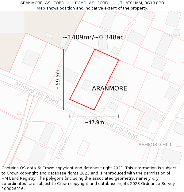 ARANMORE, ASHFORD HILL ROAD, ASHFORD HILL, THATCHAM, RG19 8BB: Plot and title map