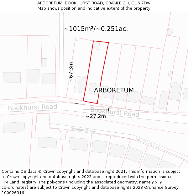 ARBORETUM, BOOKHURST ROAD, CRANLEIGH, GU6 7DW: Plot and title map