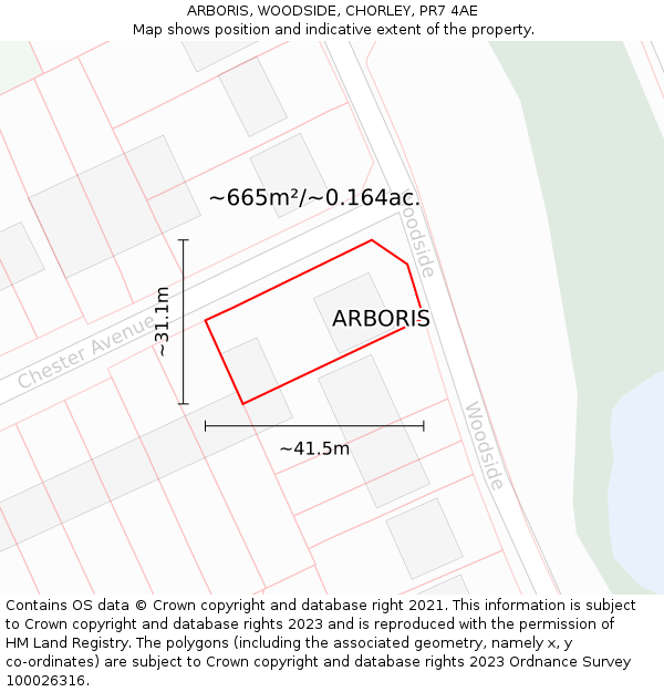 ARBORIS, WOODSIDE, CHORLEY, PR7 4AE: Plot and title map