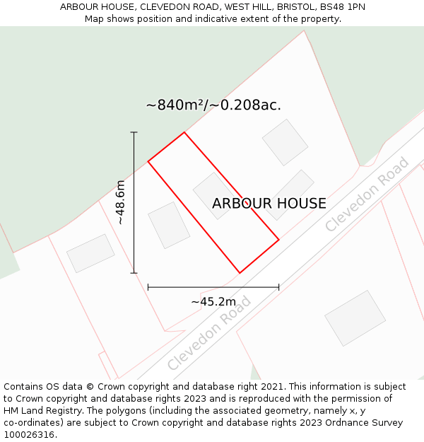 ARBOUR HOUSE, CLEVEDON ROAD, WEST HILL, BRISTOL, BS48 1PN: Plot and title map