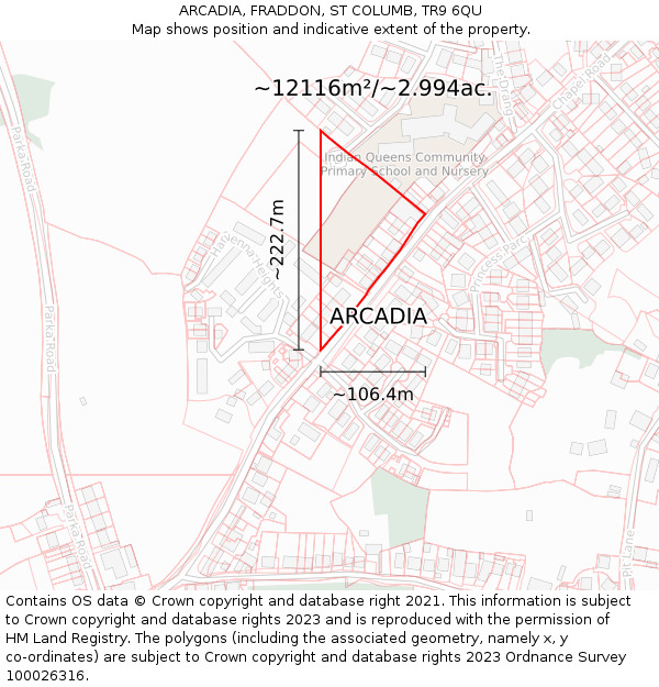 ARCADIA, FRADDON, ST COLUMB, TR9 6QU: Plot and title map