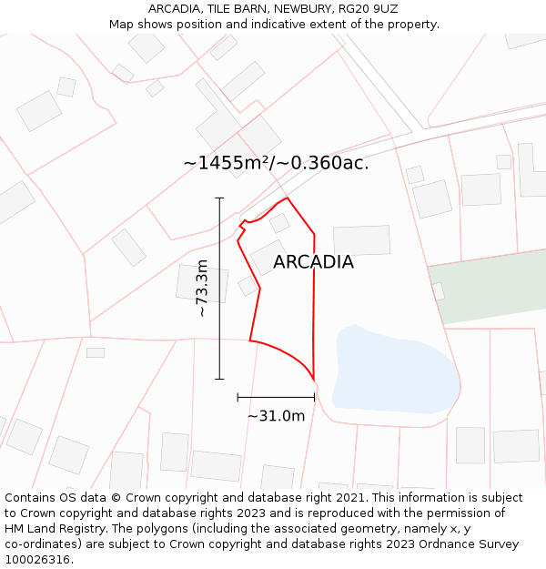 ARCADIA, TILE BARN, NEWBURY, RG20 9UZ: Plot and title map