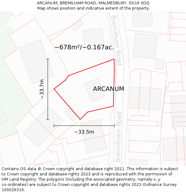 ARCANUM, BREMILHAM ROAD, MALMESBURY, SN16 0DQ: Plot and title map