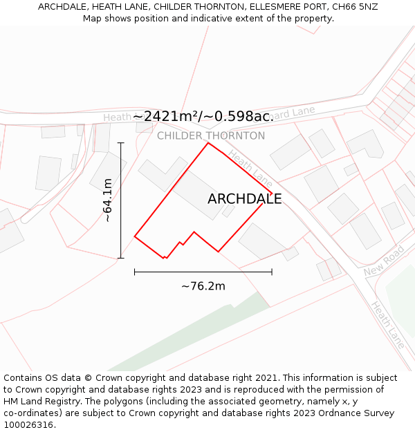 ARCHDALE, HEATH LANE, CHILDER THORNTON, ELLESMERE PORT, CH66 5NZ: Plot and title map