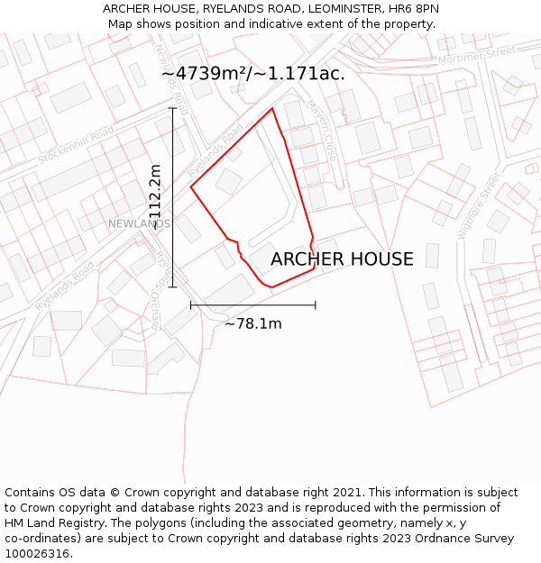 ARCHER HOUSE, RYELANDS ROAD, LEOMINSTER, HR6 8PN: Plot and title map