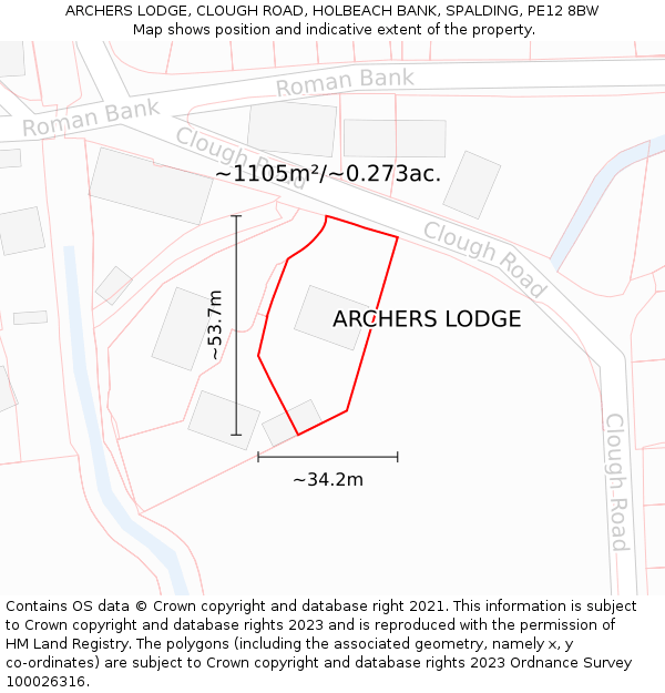 ARCHERS LODGE, CLOUGH ROAD, HOLBEACH BANK, SPALDING, PE12 8BW: Plot and title map