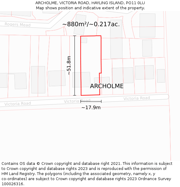 ARCHOLME, VICTORIA ROAD, HAYLING ISLAND, PO11 0LU: Plot and title map