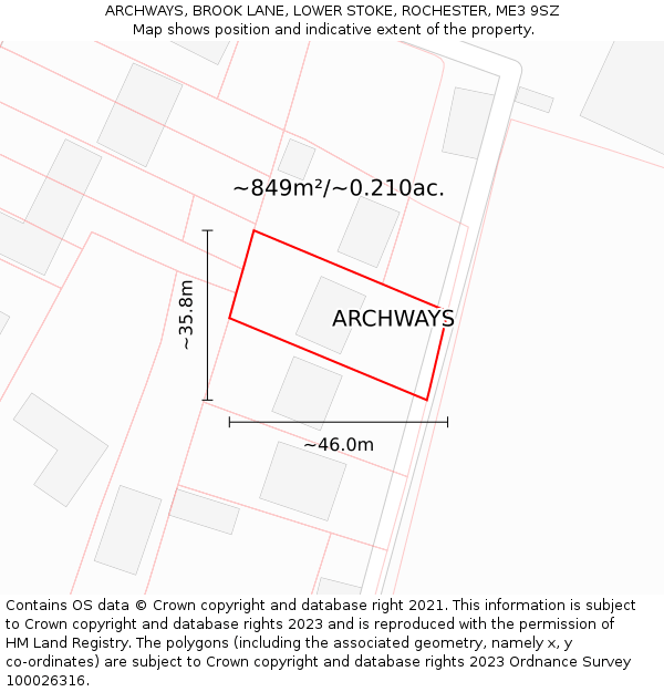 ARCHWAYS, BROOK LANE, LOWER STOKE, ROCHESTER, ME3 9SZ: Plot and title map