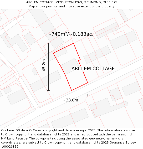 ARCLEM COTTAGE, MIDDLETON TYAS, RICHMOND, DL10 6PY: Plot and title map