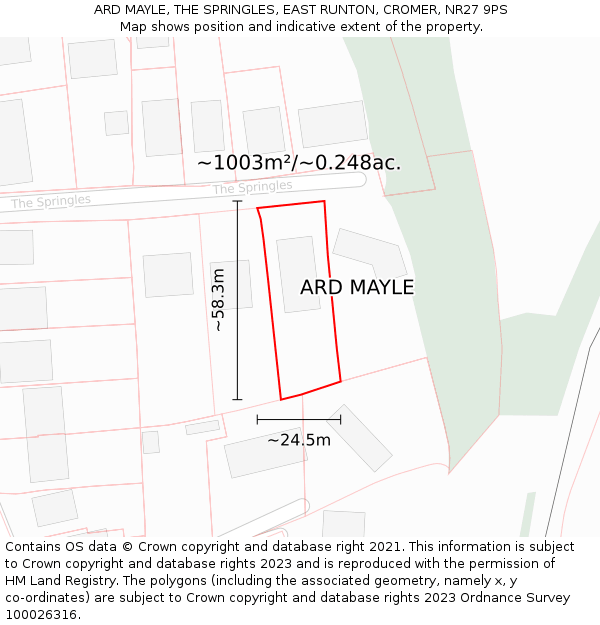 ARD MAYLE, THE SPRINGLES, EAST RUNTON, CROMER, NR27 9PS: Plot and title map