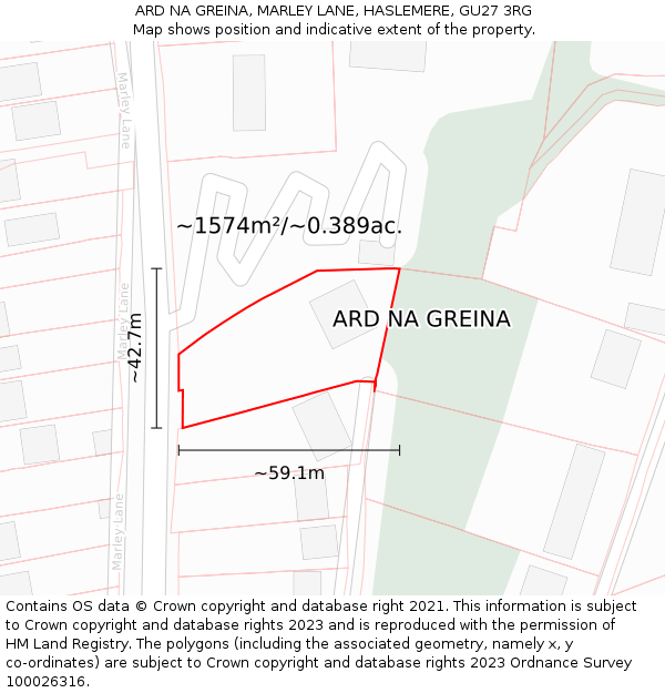 ARD NA GREINA, MARLEY LANE, HASLEMERE, GU27 3RG: Plot and title map