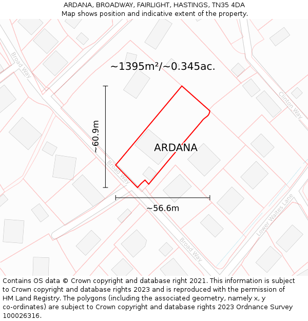 ARDANA, BROADWAY, FAIRLIGHT, HASTINGS, TN35 4DA: Plot and title map