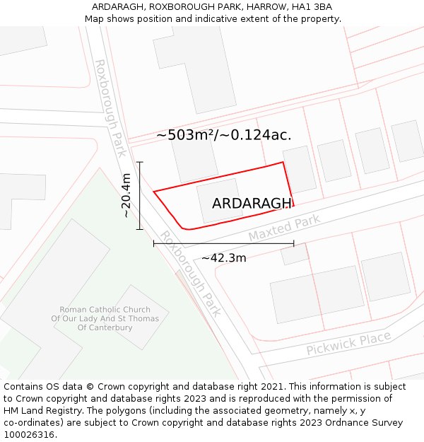 ARDARAGH, ROXBOROUGH PARK, HARROW, HA1 3BA: Plot and title map