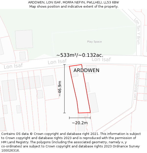 ARDDWEN, LON ISAF, MORFA NEFYN, PWLLHELI, LL53 6BW: Plot and title map