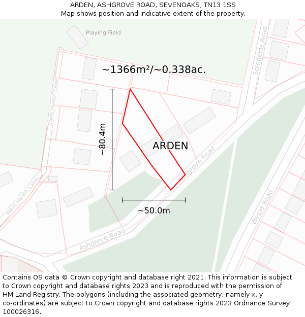 ARDEN, ASHGROVE ROAD, SEVENOAKS, TN13 1SS: Plot and title map