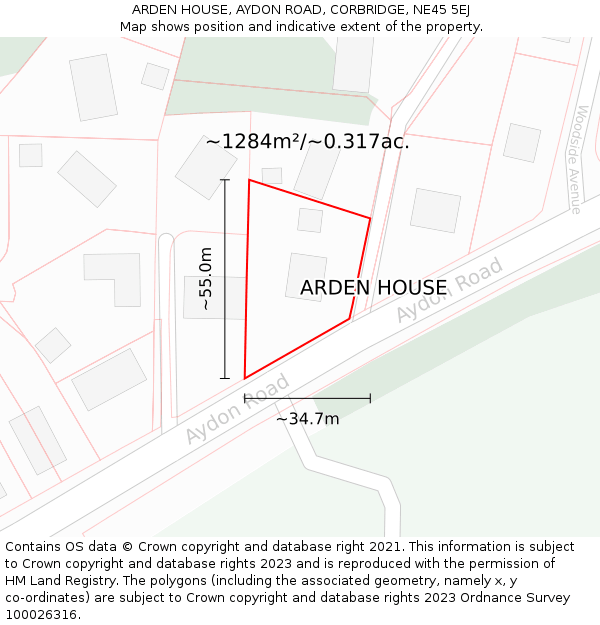 ARDEN HOUSE, AYDON ROAD, CORBRIDGE, NE45 5EJ: Plot and title map