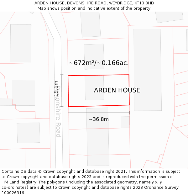ARDEN HOUSE, DEVONSHIRE ROAD, WEYBRIDGE, KT13 8HB: Plot and title map